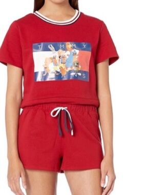 Tommy Hilfiger x Space Jam Large Pajamas Looney Tunes 2 piece set Apple Red NWT